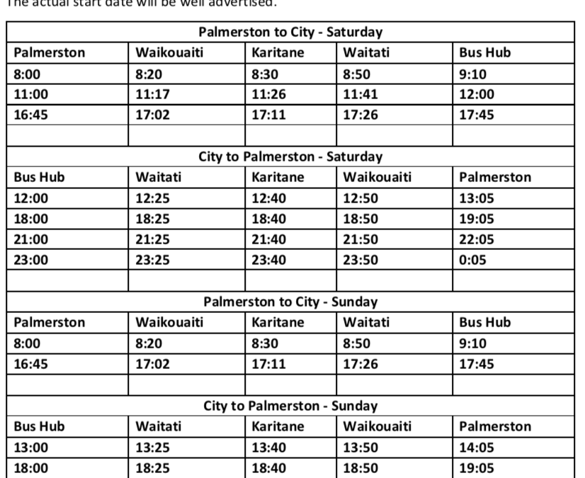 New Weekend Bus Timetable